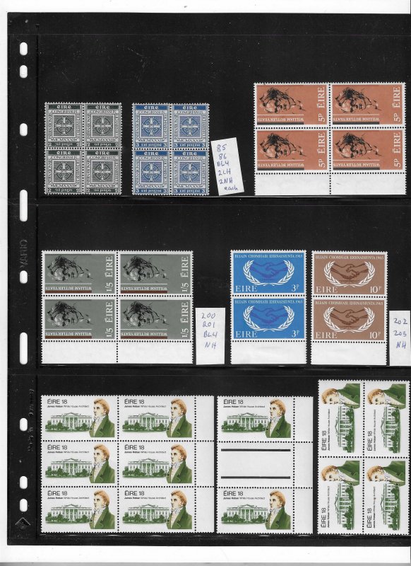 IRELAND BLOCK OF 4 COLLECTION ON STOCK SHHET MNH