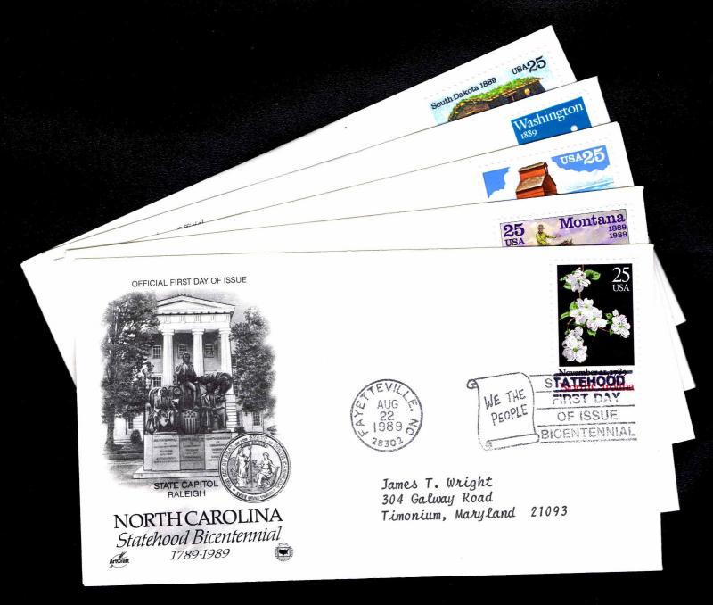 1989 U.S.  STATEHOOD ISSUES - FIRST DAY COVERS - VF - CV $5.75 (ESP#4345)