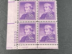 U.S.# 1051-MINT/NH--LL PLATE # BLOCK OF 4(P#25231)--SUSAN B ANTHONY--1955(LOTB)