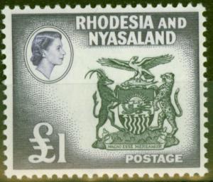 Rhodesia & Nyasaland 1959 £1 Black & Dp Violet SG31 V.F Lightly Mtd Mint 