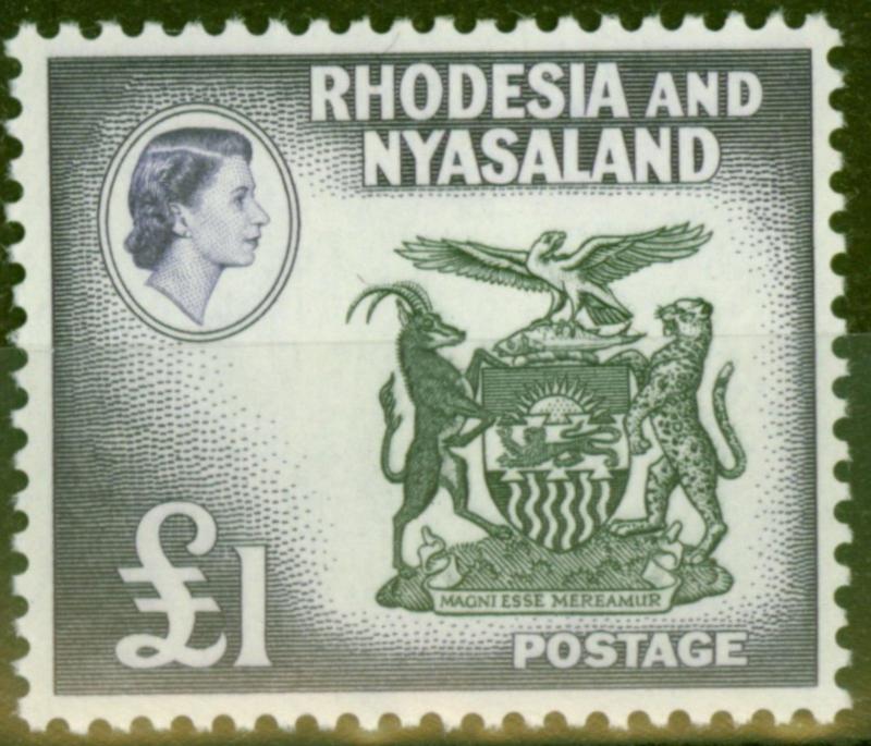 Rhodesia & Nyasaland 1959 £1 Black & Dp Violet SG31 V.F Lightly Mtd Mint 