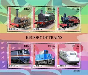 LIBERIA - 2022 - History of Trains - Perf 6v Sheet - Mint Never Hinged