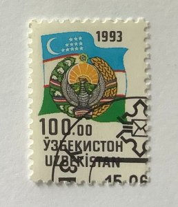 Uzbekistan 1993 Scott 34 CTO -  100r,  Flag & Coat of Arms