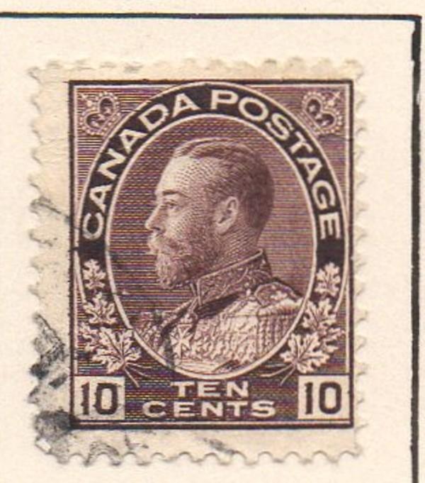 Canada Sc 116 1912 10c plum GV Admiral issue stamp used