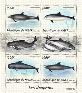 Niger - 2022 Dolphins, Rough-toothed, Common - 4 Stamp Sheet - NIG220248a