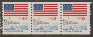 U.S. Scott #1891 American Flag Stamps - Mint NH Plate Number #2 Strip of 3