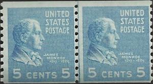 # 845 MINT NEVER HINGED Line Pair JAMES MONROE Cat $27.50