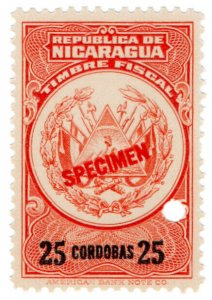 (I.B) Nicaragua Revenue : Duty Stamp 25CD (ABN Specimen)