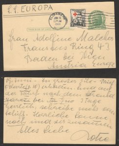 UNITED STATES TO AUSTRIA - POSTCARD, STATIONERY WIT RED CROSS STAMP - 1931.