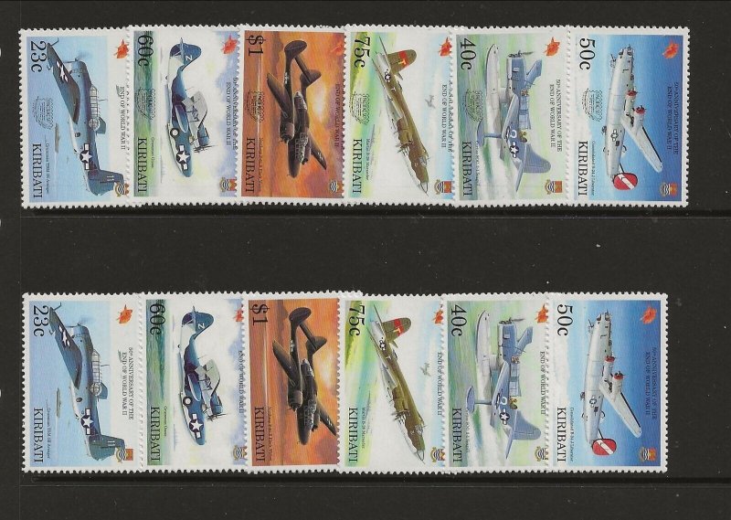 KIRIBATI Sc 662-7+691-6 NH REGULAR+OVERPRINTED SETS of 1995 - AVIATION - WWII 