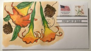 2026 Angels Trumpets FDC Stamp 4c Hand Drawn Cachet Flowers