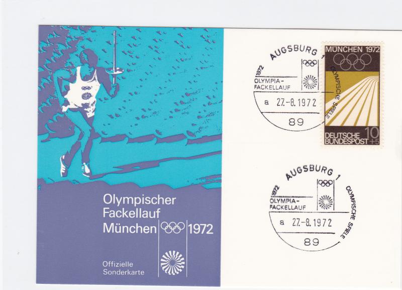 Germany 1972 Olympic Torch Relay augsberg  stamps card R21125