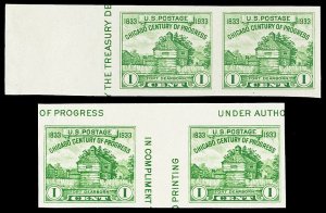 Scott 766a 1935 1c Fort Dearborn Pair plus Pair with Vertical Gutter Mint VF NH