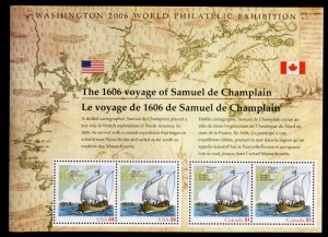 US #4073 FULL SHEET, Samuel de Champlain, Canada Joint Issue, VF/XF mint neve...