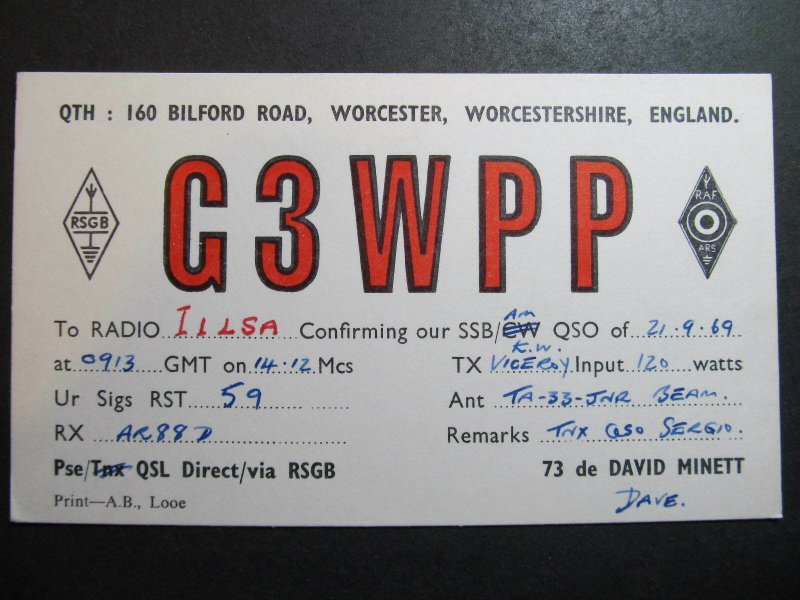 10405 Amateur Radio QSL Card WORCESTER ENGLAND