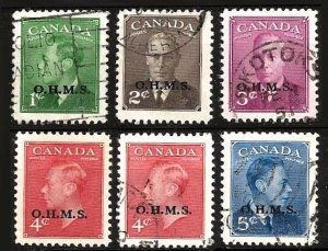 Canada o12 thru o15A - 4-cent used and unused OGNH