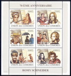 Comoro Islands - 2009 s/s of 6 Romy Schneider #1067 cv $ 15.00 Lot # 75