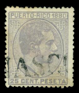 PUERTO RICO 1880 ALFONSO XII 25c gray  Sc# 38 used w/ straight line ANASCO cxl