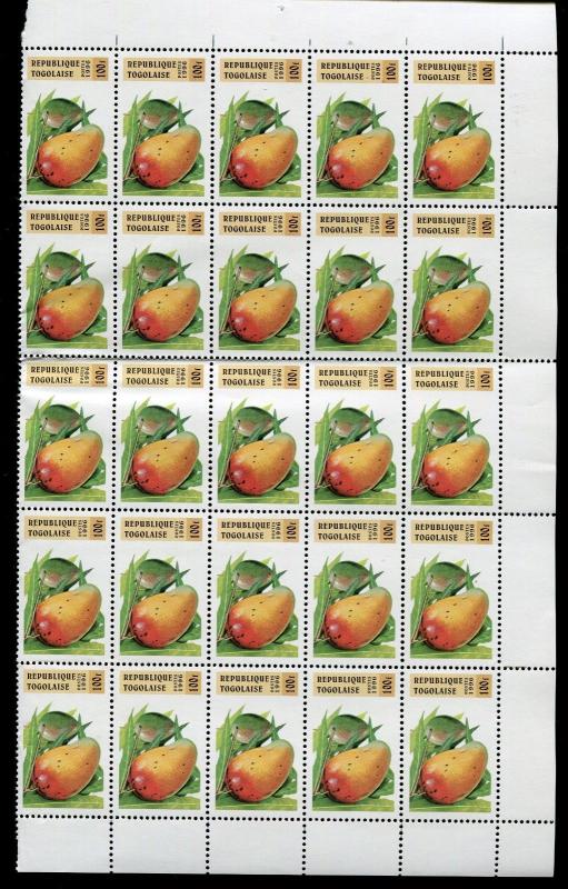 Togo Stamp Sheet - #1743 -8 / FRUIT COLLECTION Pears, Lemons, Banana ext - O35