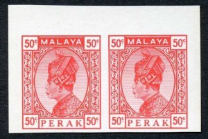 Perak 1935 50c red proof/colour trial Imperf Pair on white card