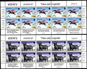 JERSEY 1997 EUROPA: Tales and Legends. Black Horse and Dog. 2 MINI-SHEETS, MNH