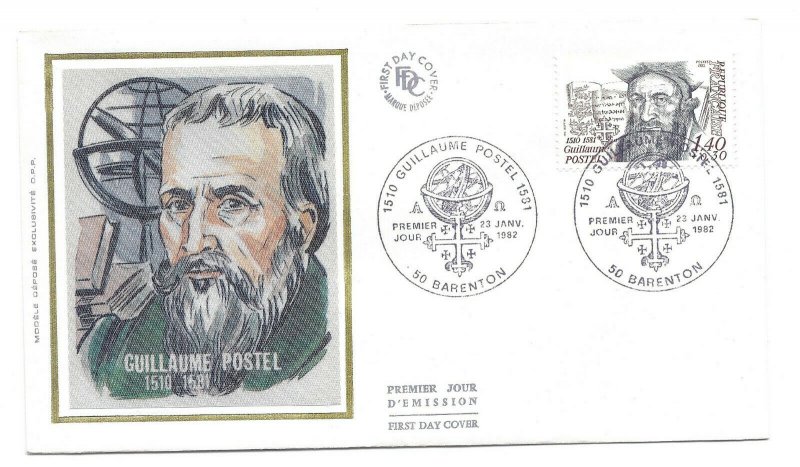 France 1982 Sc # B541 Guillaume Postel, silk, FDC