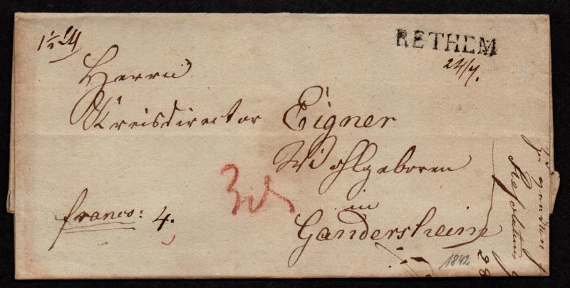 $German Stampless Cover, Rethem-Gandersheim