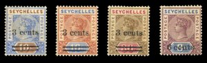 Seychelles #29-32 Cat$19.60, 1901 Surcharges, set of four, hinged