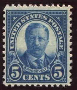 US Scott 637 5c Teddy Roosevelt MINT OG F/VF HM VLH Perf 11x10.5 1927