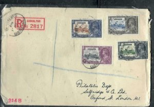 GIBRALTAR COVER (PP0509B)  1935 KGV SILVER JUBILEE SET ON REG COVER TO ENGLAND 