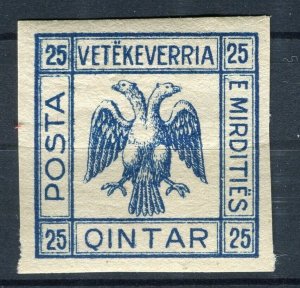 ALBANIA; 1913 Double Headed Eagle Imperf local Tax issue Mint hinged 25q.