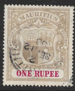 MAURITIUS SG175 1907 1r GREY-BLACK & CARMINE USED.