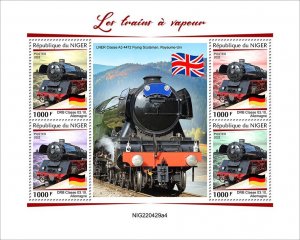 NIGER - 2022 - Steam Trains - Perf 4v Sheet - Mint Never Hinged