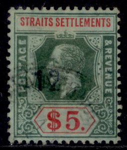 MALAYSIA - Straits GV SG212, $5 green & red/green WHITE BACK FINE USED. Cat £75.