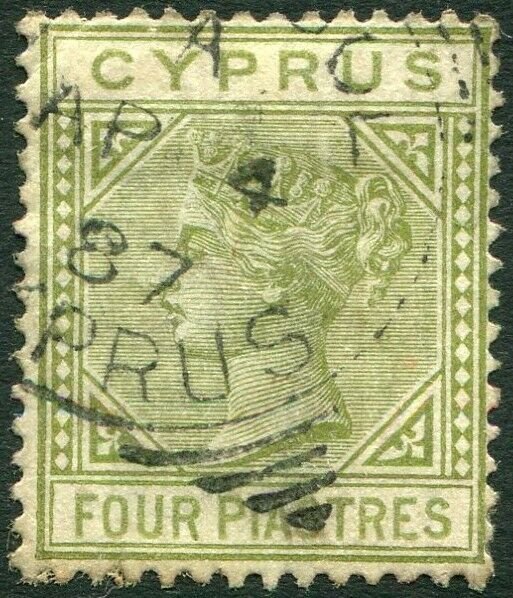 CYPRUS-1883 4pi Pale Olive-Green Sg 20 some toned perfs AVERAGE USED V34882