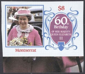 Montserrat Sc# 604 (stamp only) MNH IMPERF 1986 $8 Queen Elizabeth II 60th