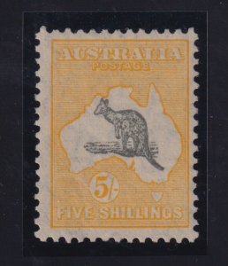 Australia Sc #100 (1929-30) 5sh yellow & grey Kangaroo Mint H (S.G. 111)