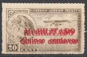 MEXICO C39bF 15¢ on 20¢ FORGED DOUBLE Habilitado surcharge UNUSED H OG. VF.