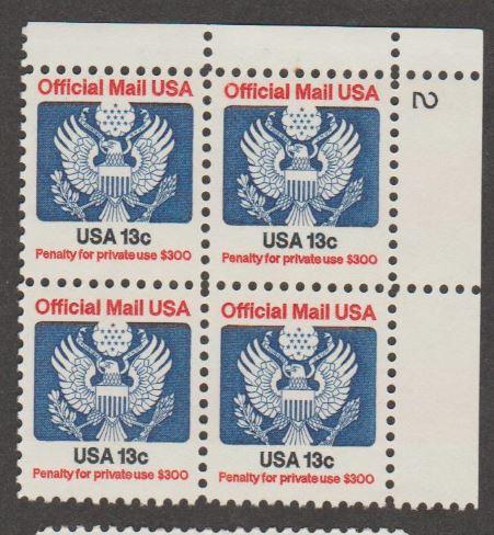 U.S. Scott #O129 Official Stamps - Mint NH Plate Block