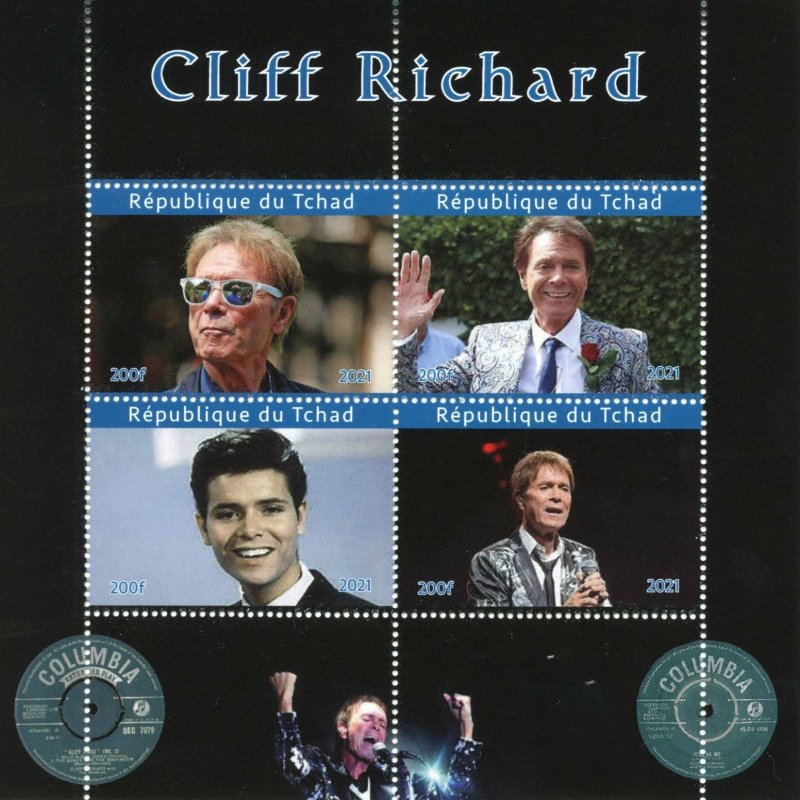 Chad Music Stamps 2021 MNH Cliff Richard Singers Famous People Celebrities 4v MS