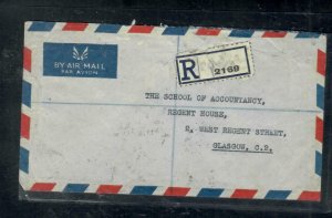 MALAYA BMA  COVER (P0409B) 1947 KGVI 25CX2+10CX2 REG  A/M COVER KL TO ENGLAND 