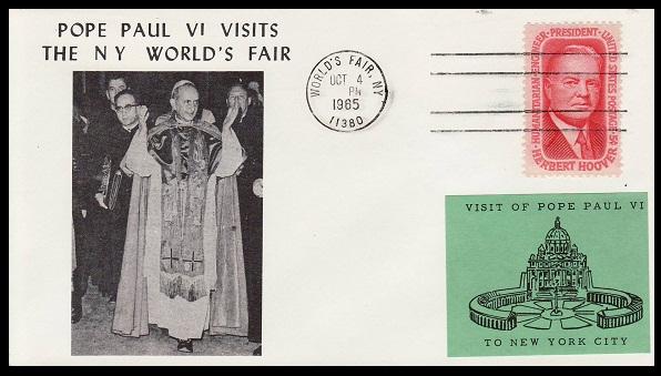 Pope Paul VI Visits N.Y. Worlds Fair 1965 cover BIN 4581