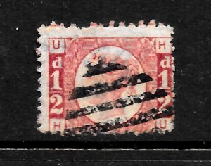 GB QV 1870, ½d BANTAM SG48 / SG49, Plate 13, Letters HU, Good Used