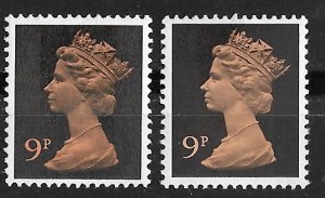 Great Britain # MH66  9p Machin QE II  TWO VARIETIES  (2) Mint NH