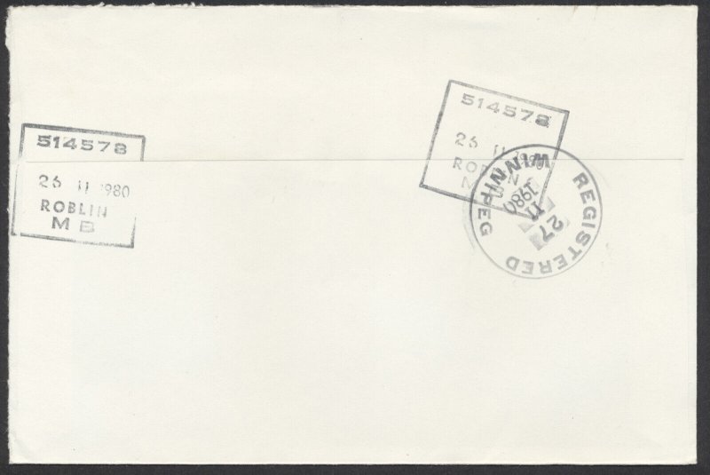 1980 Registered Cover Roblin MAN to Ottawa