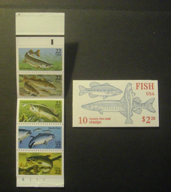 BK154, Scott 2209a, 22c Fish Complete Booklet, #11111, MNH Beauty