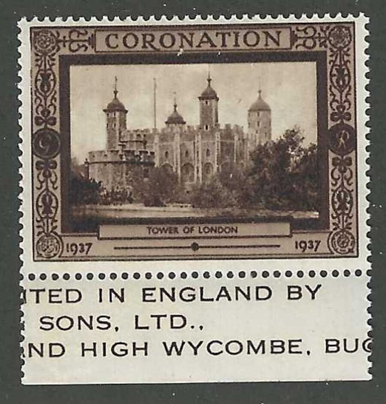 Great Britain: Tower of London, 1937 George VI Coronation, Poster Stamp