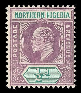 Northern Nigeria 1906 KEVII ½d shows DAMAGED FRAME & CROWN variety VFM. SG 20ab.