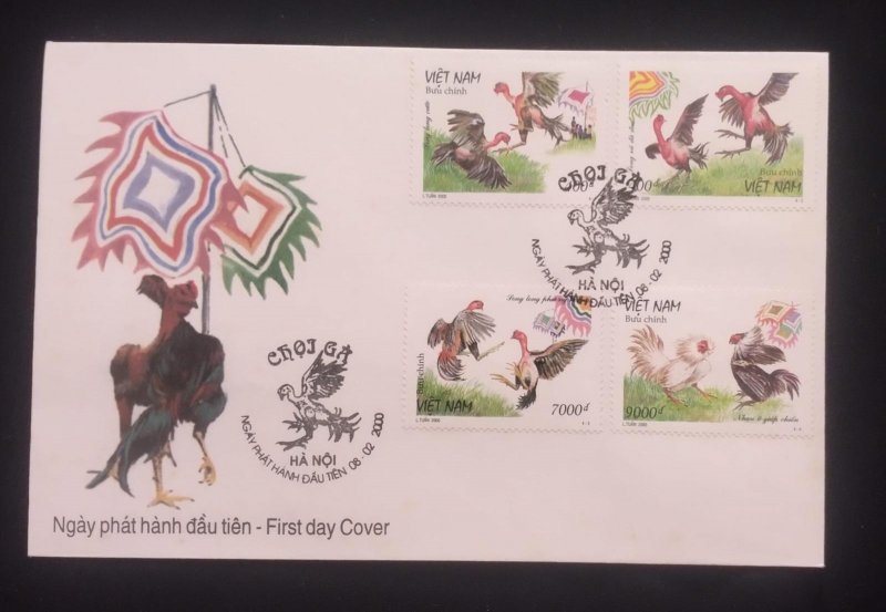 C) 2000. VIET NAM. FDC. MULTIPLE STAMPS OF FIGHTING COCKS. XF