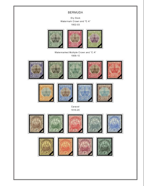 COLOR PRINTED BERMUDA 1865-1999 STAMP ALBUM PAGES (86 illustrated pages)
